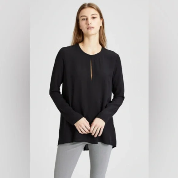 Theory Silk Slit Neck Tunic Blouse Top Shirt Light Blue Small - Picture 3 of 7